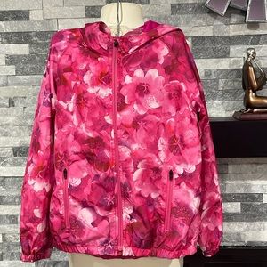 Gap Fit Long Sleeve Jacket Girl's Pink Purple Floral Windbreaker Rain L 10-11 Y